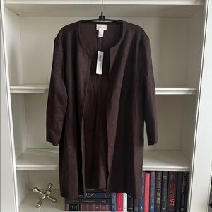 Dark Brown Long Sleeve Faux Suede Topper